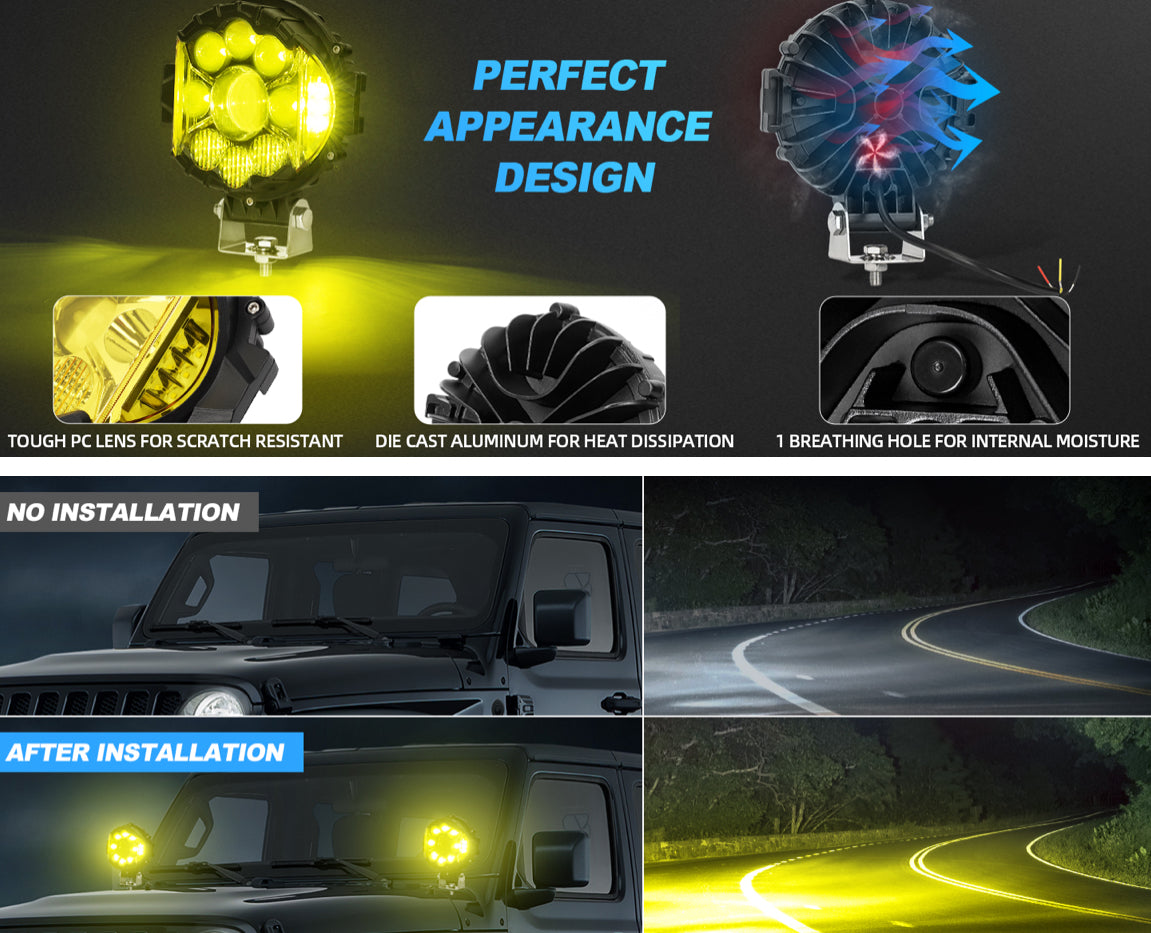 7 Inch Work Light 90W Yellow LED Pods for SUV Off-Road